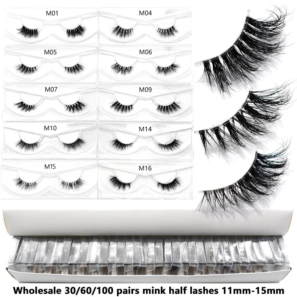 Articles en vrac 10/30/60/100 paires demi-cils de vison naturel longs moelleux vaporeux demi-cils Ex