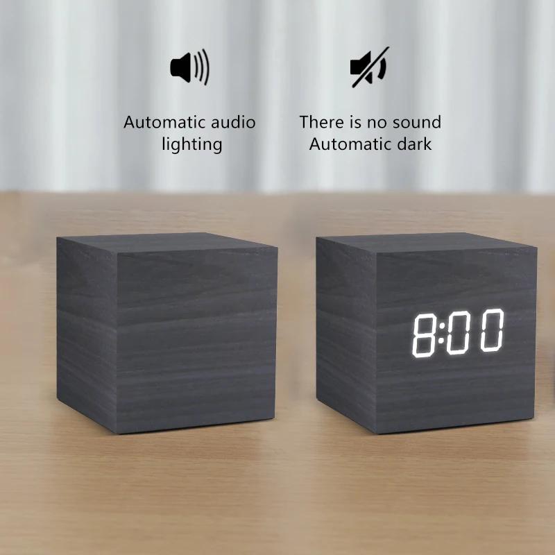 Réveil LED montre en bois Table commande vocale numérique bois Despertador USB/AAA alimenté horloges