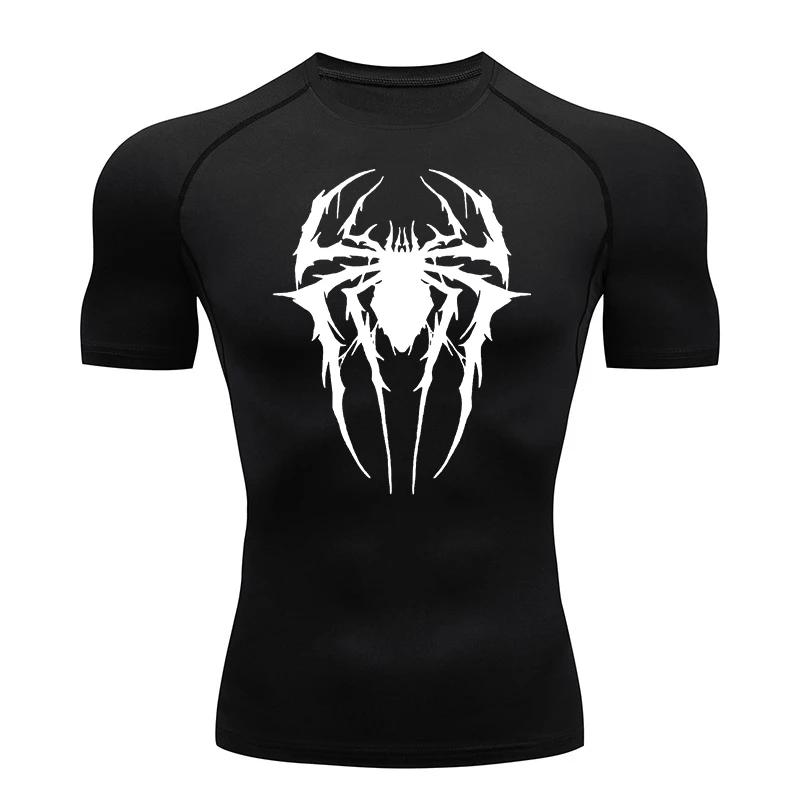 Spider graphique Compression chemises pour hommes gymnastique entraînement anti-éruption athlétique