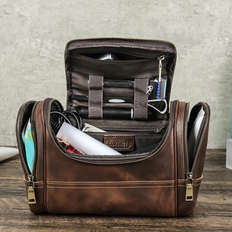 Contact's hommes voyage d'affaires lavage trousse de toilette Crazy Horse cuir outil de lavage sac d
