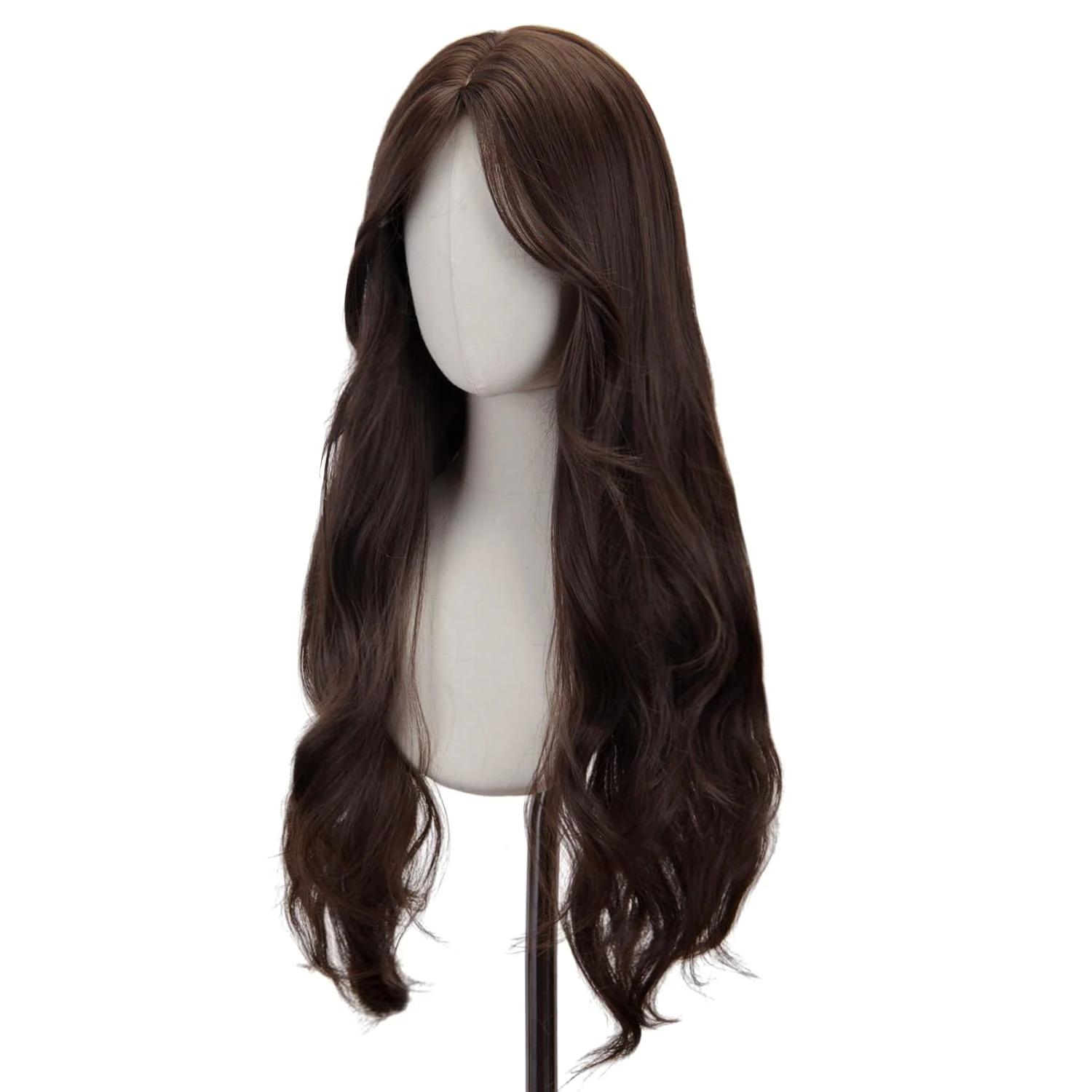 Perruque synthétique avec raie centrale sans frange, brun foncé, usage quotidien, cheveux naturels,