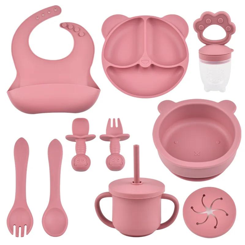 Ensemble d'alimentation pour bébé en Silicone sans BPA, bol à ventouse, assiette à manger divisée, t