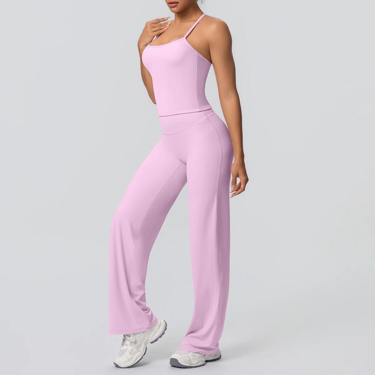 Ensemble de Yoga 2 pièces pour femmes, couleur unie, sport, Sexy, belle sangle arrière, haut d'entra