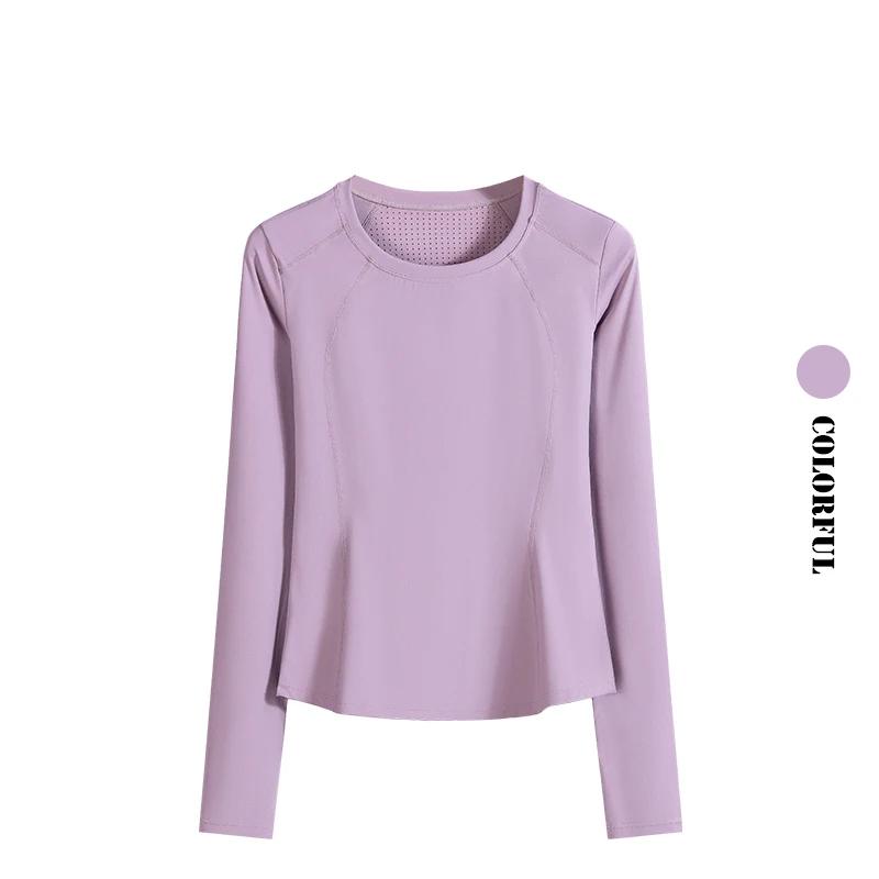 Chemise de sport femme manches longues séchage rapide - Haut gym yoga running avec poche arrière