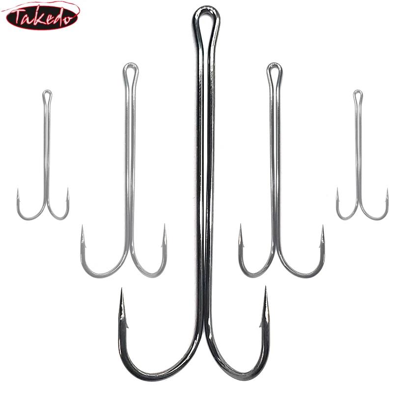 TAKEDO 10 pièces 9883 rond courbé longue tige Double crochet de pêche hauteur en acier au carbone no