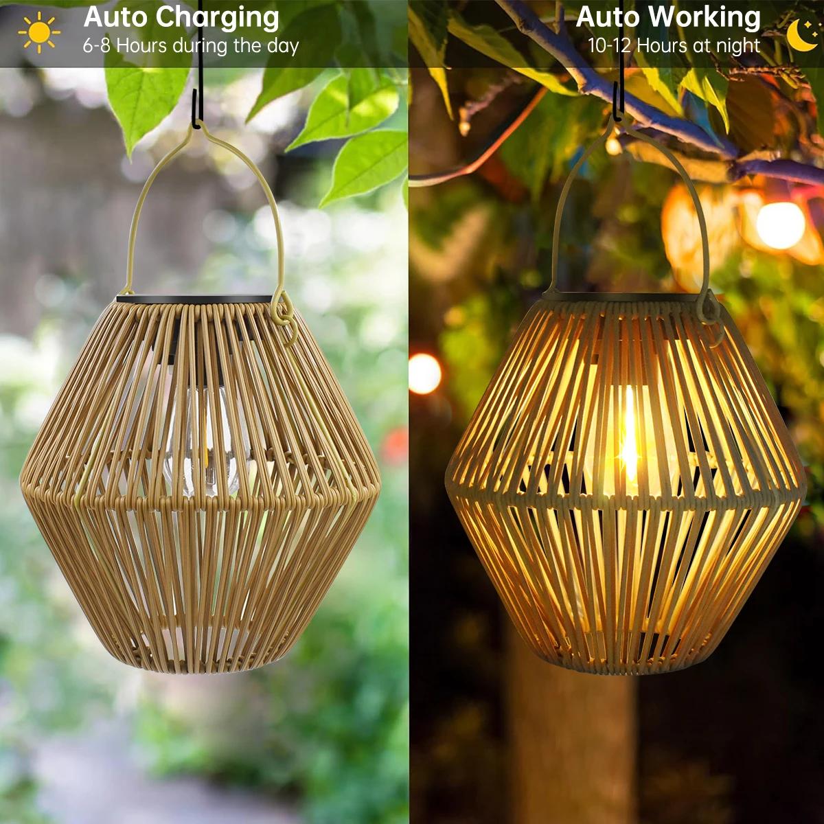 Lanterne solaire d'extérieur étanche, lanterne tissée suspendue, style Boho, décoration pour jardin