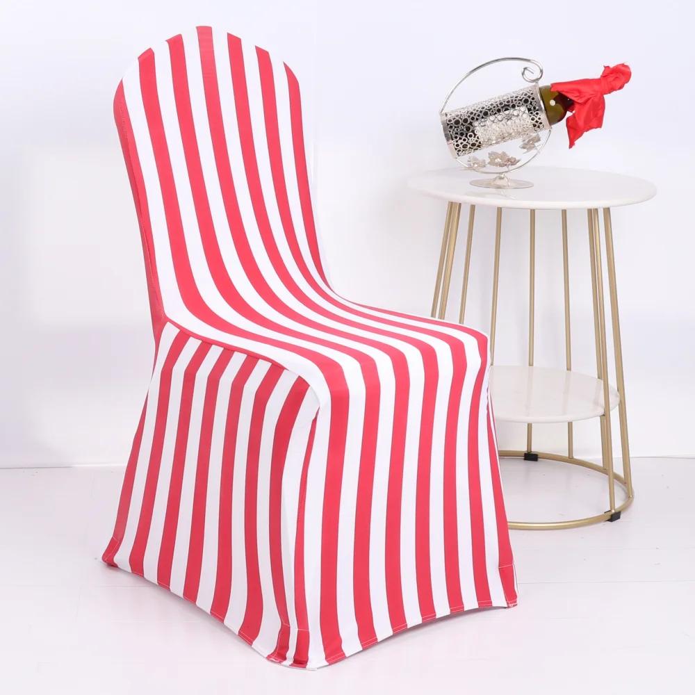 Juste de chaise en spandex à rayures rouges, housses de mariage bleu royal et blanc, 6 pièces