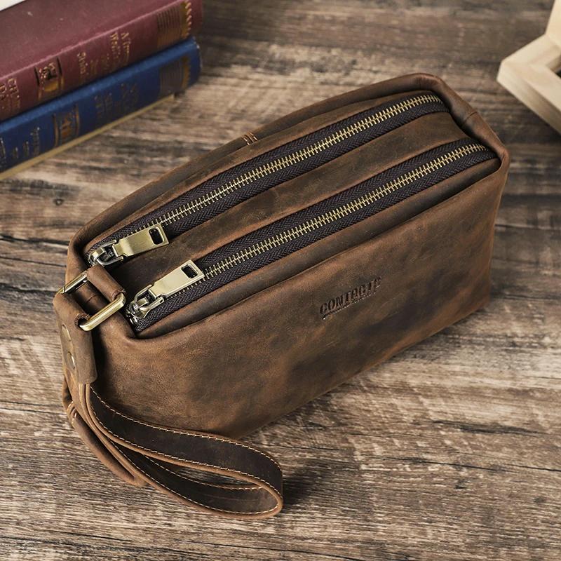 CONTACT'S-Pochettes en cuir véritable pour hommes, sac à main en cuir de cheval Elin avec dragonne,