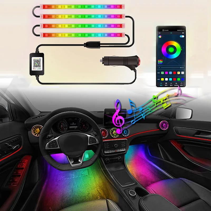 Lumière ambiante intérieure de voiture à LED, lampes décoratives, télécommande sans fil USB, contrôl