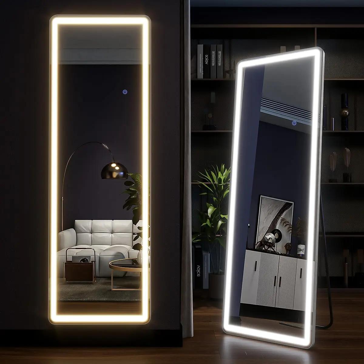 Miroir pleine longueur 63 "x 20" avec lumières, miroir LED pleine longueur, miroir de sol éclairé av