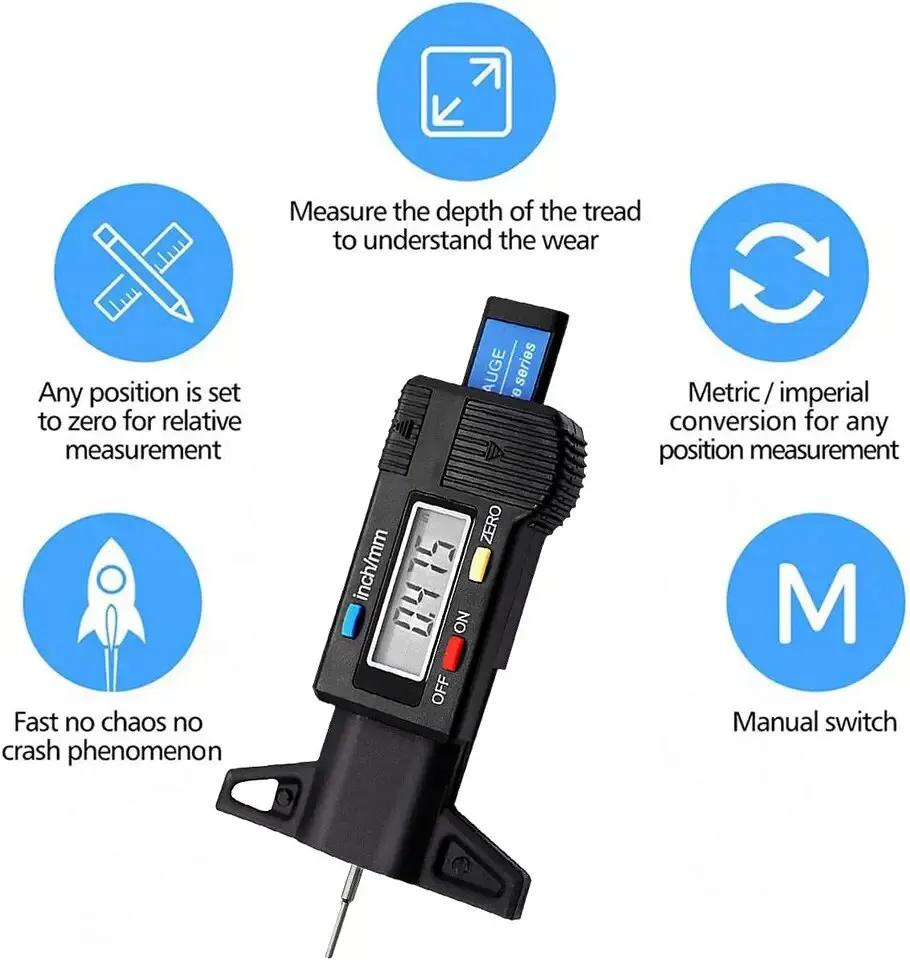 Jauge de profondeur numérique LCD pour voiture, jauge de profondeur de bande de roulement, outil de