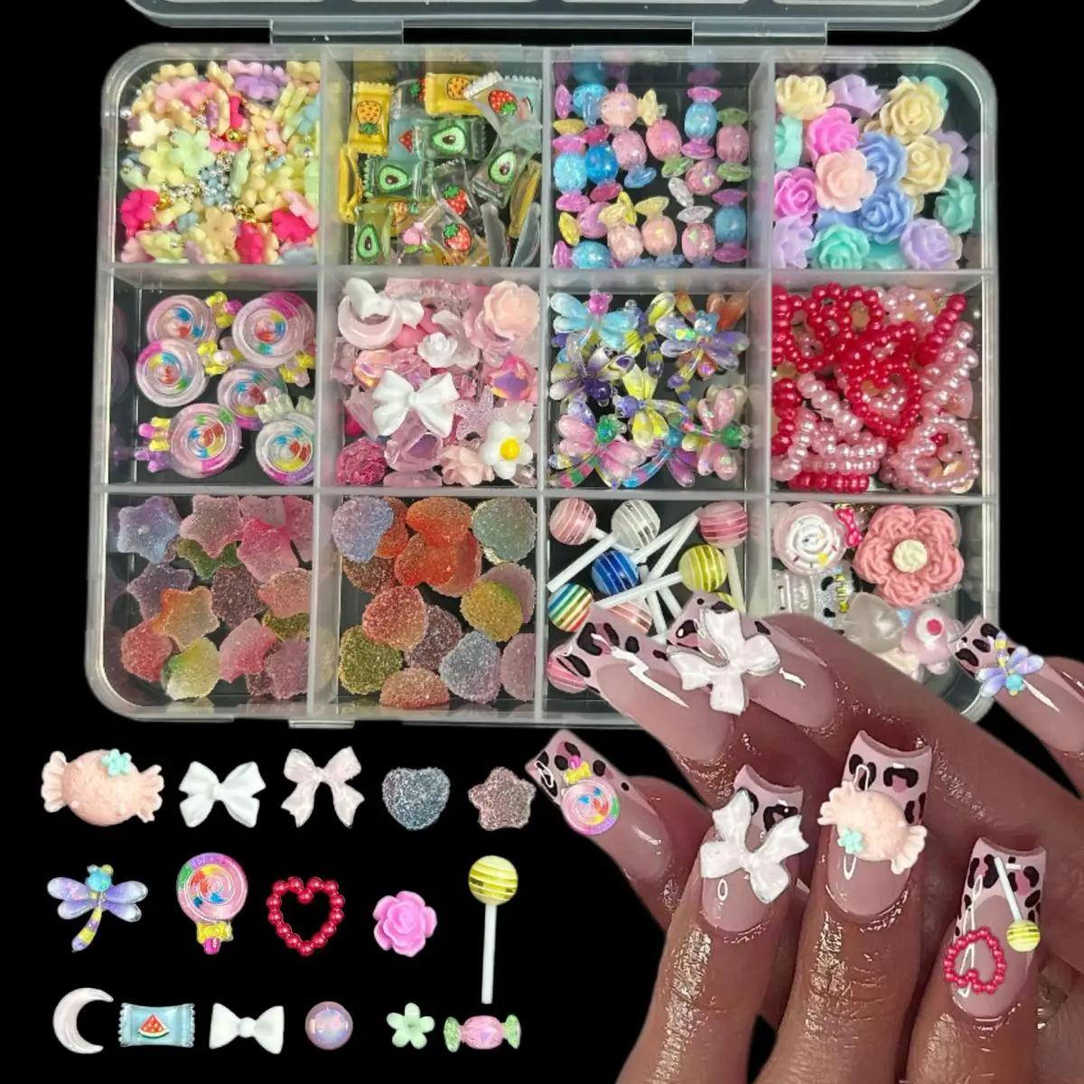 Biscuits au chocolat artificiels créatifs, 1 boîte, nail art, décorations en résine, nœuds colorés,