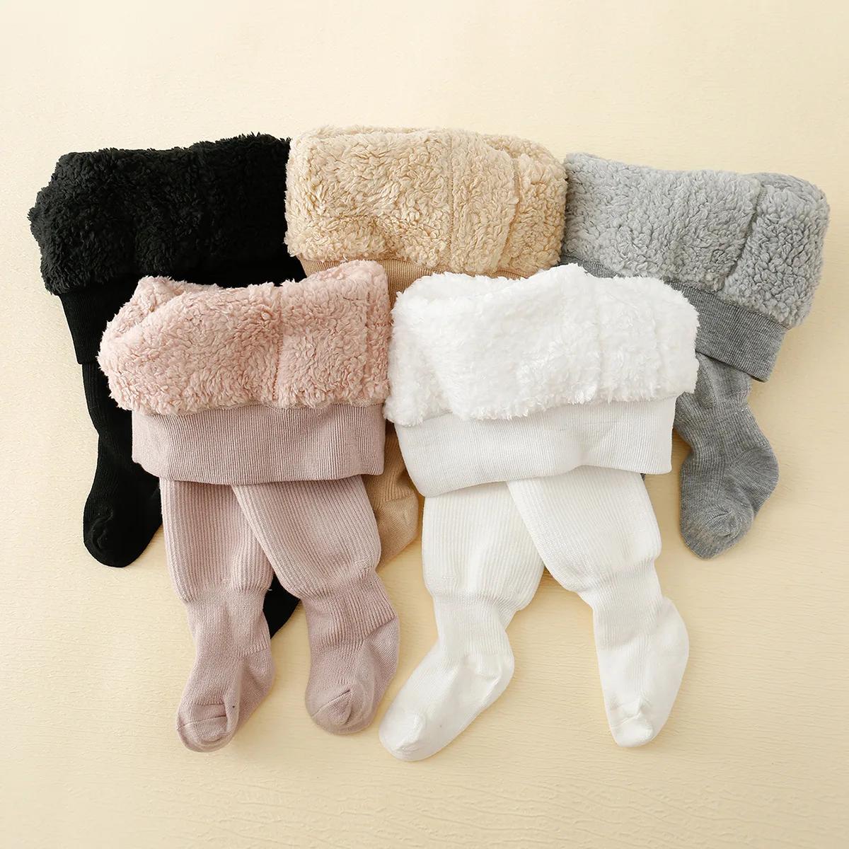 Leggings doublés de rayures Polar Smile pour bébé fille, collants chauds en coton épais, garde au ch