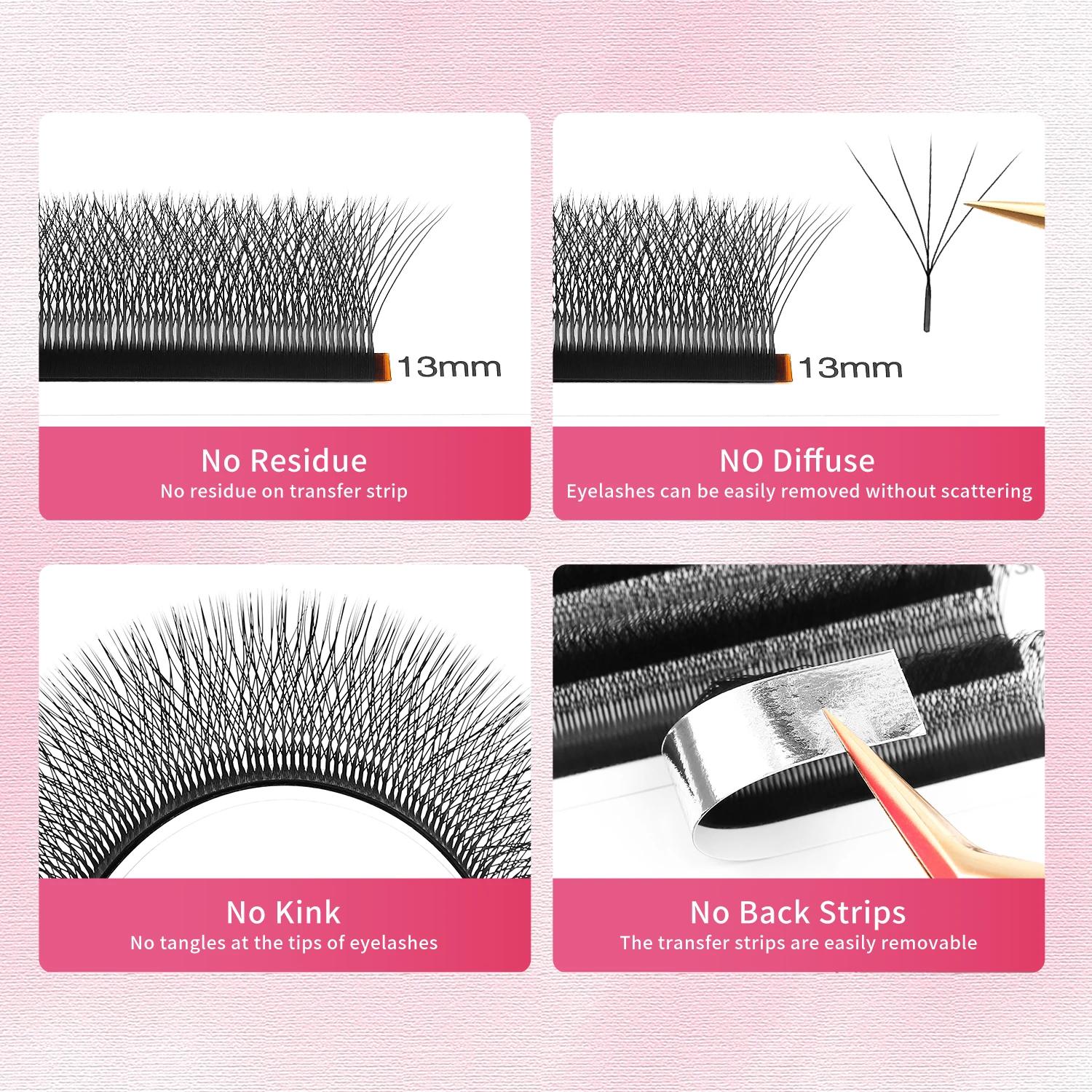 XIUSUZAKI 5 plateaux/lot 5DW Extensions de cils noir mat en forme de W ventilateurs de Volume préfab