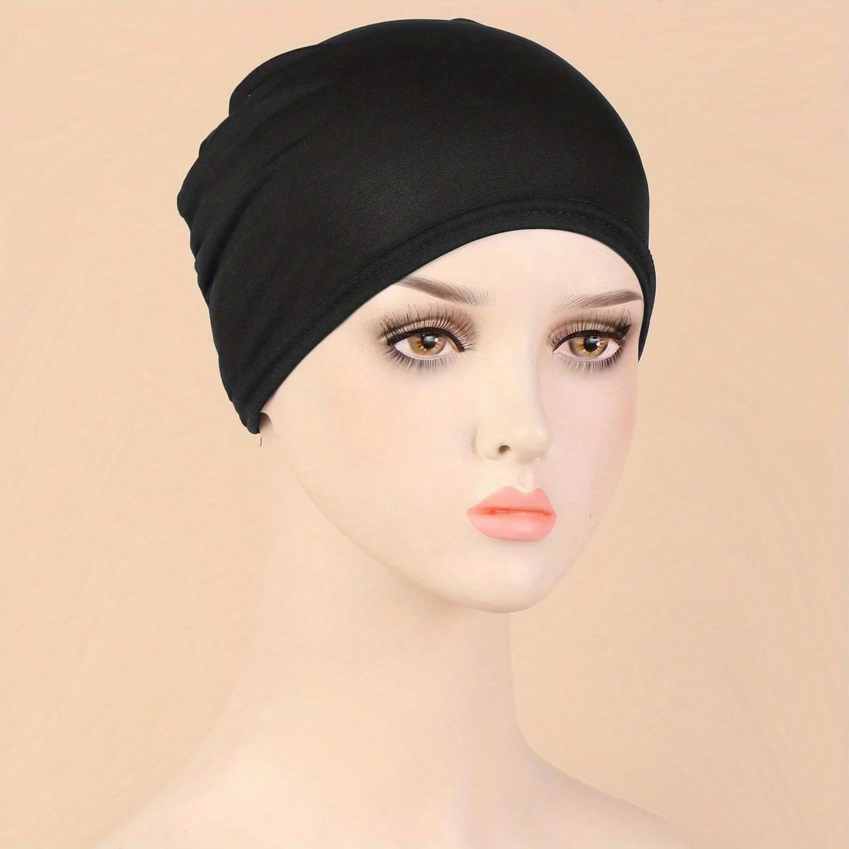 1pc couleur unie Simple Turban casquette élastique casquette intérieure bandeau décontracté Bonnet s