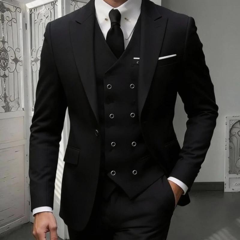 Ensemble de costume classique 3 pièces pour homme - Blazer ajusté à revers crantés avec gilet et pan