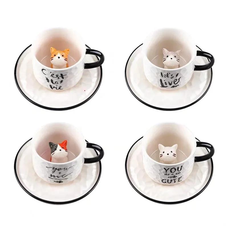 Tasse à griffes de chat en céramique, chaton mignon, fond de tasse d'eau animale, tasse de chat, tas