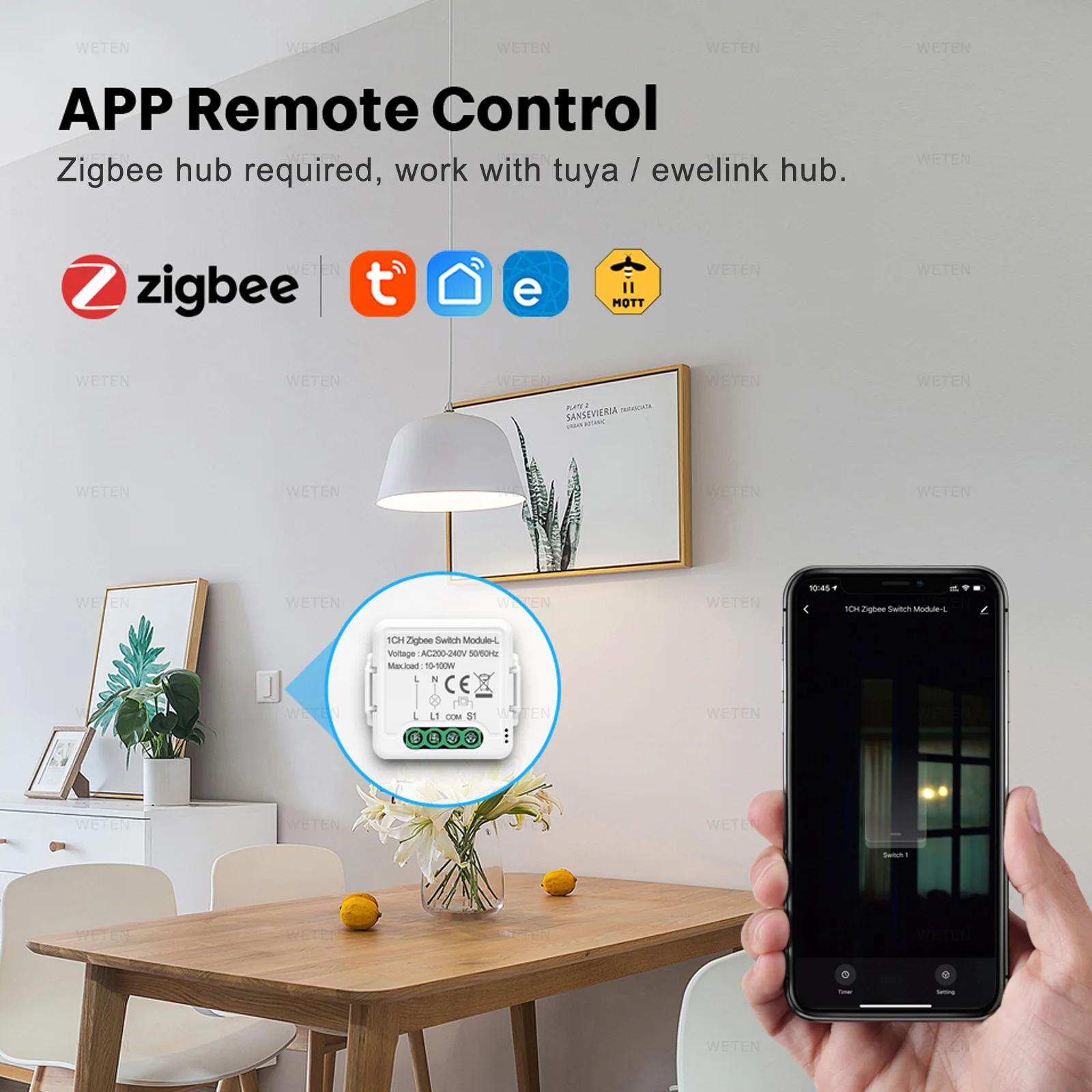Tuya Zigbee 3.0 Mini Module de commutation intelligent relais sans fil neutre contrôle bidirectionne