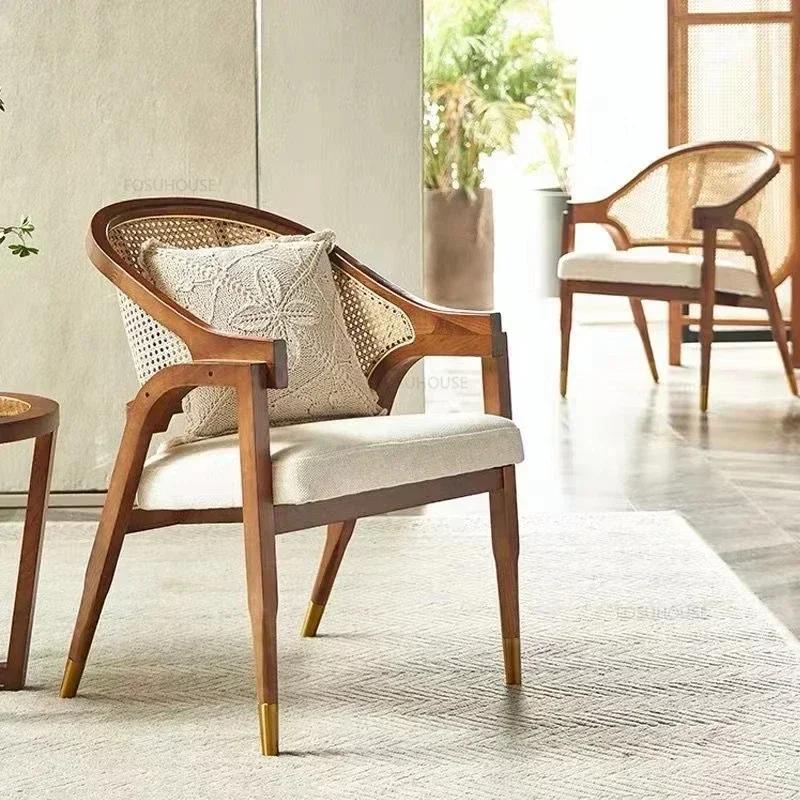 Chaises de salle à manger rétro nordiques, meubles de maison en bois massif et rotin, chaise de lois