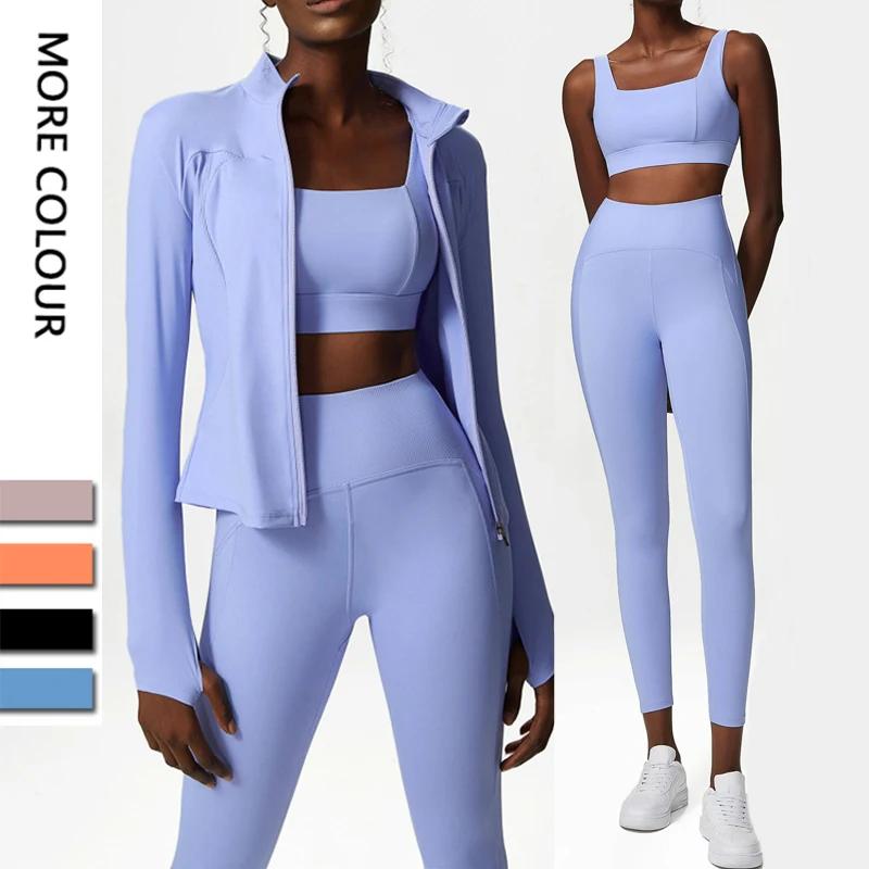 Ensemble de Yoga 3 pièces pour femmes, vêtements d'athlétisme d'entraînement, chemise à manches long