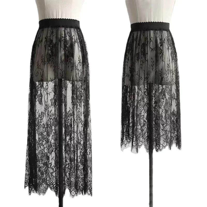 Été femmes maille dentelle Transparent longue Tulle jupe mode coréenne Sexy dames élastique taille h