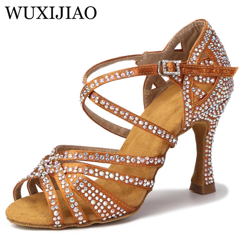 WUXIJIAO femmes chaussures de danse de fête Satin brillant strass fond souple chaussures de danse la