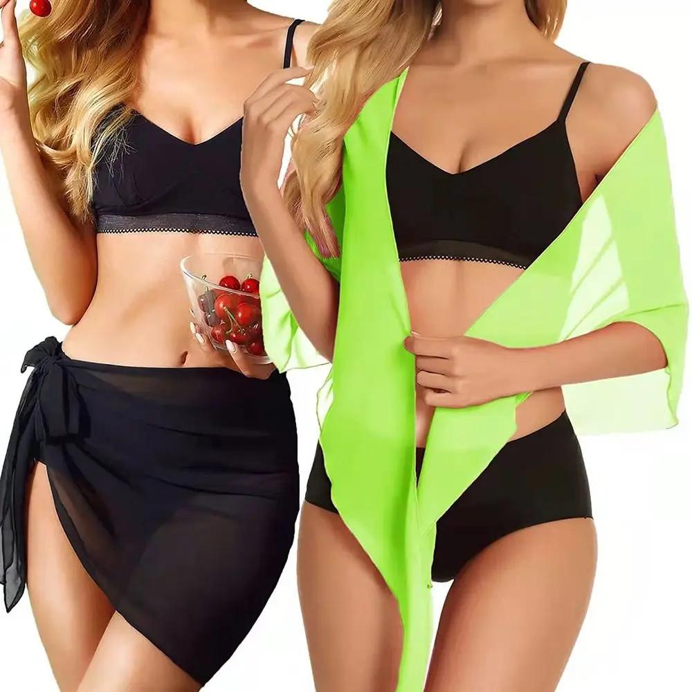 Sarongs courtes pour femmes, Cover-Up pour maillot de bain, jupe courte transparente, écharpe en mou