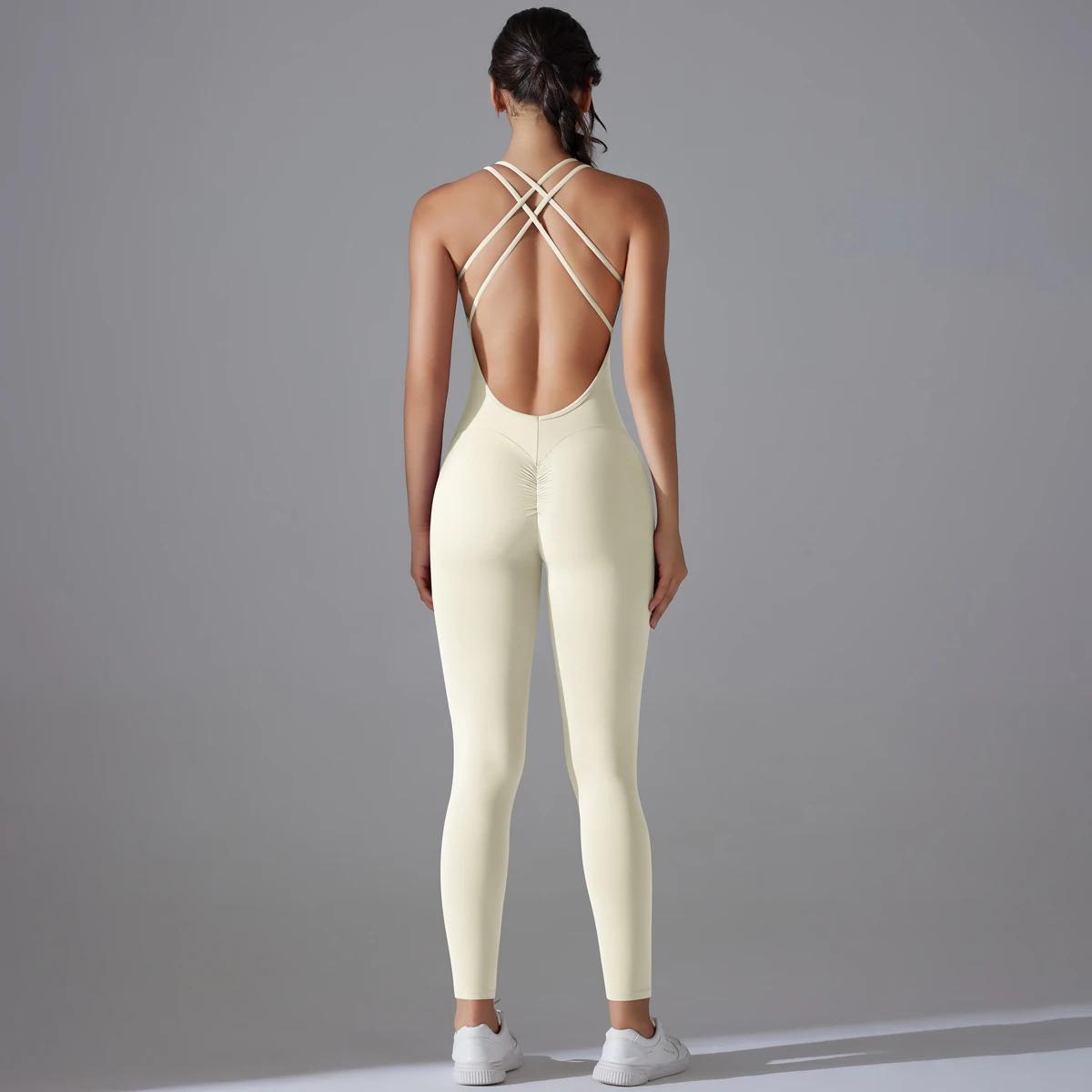 Combinaison de batterie de yoga dos nu, ensemble de batterie de fitness, vêtements de sport une pièc