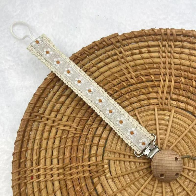 Chaîne de sucette en bois pour bébé, imprimé floral mignon, porte-mamelon factice, garde, anneau de