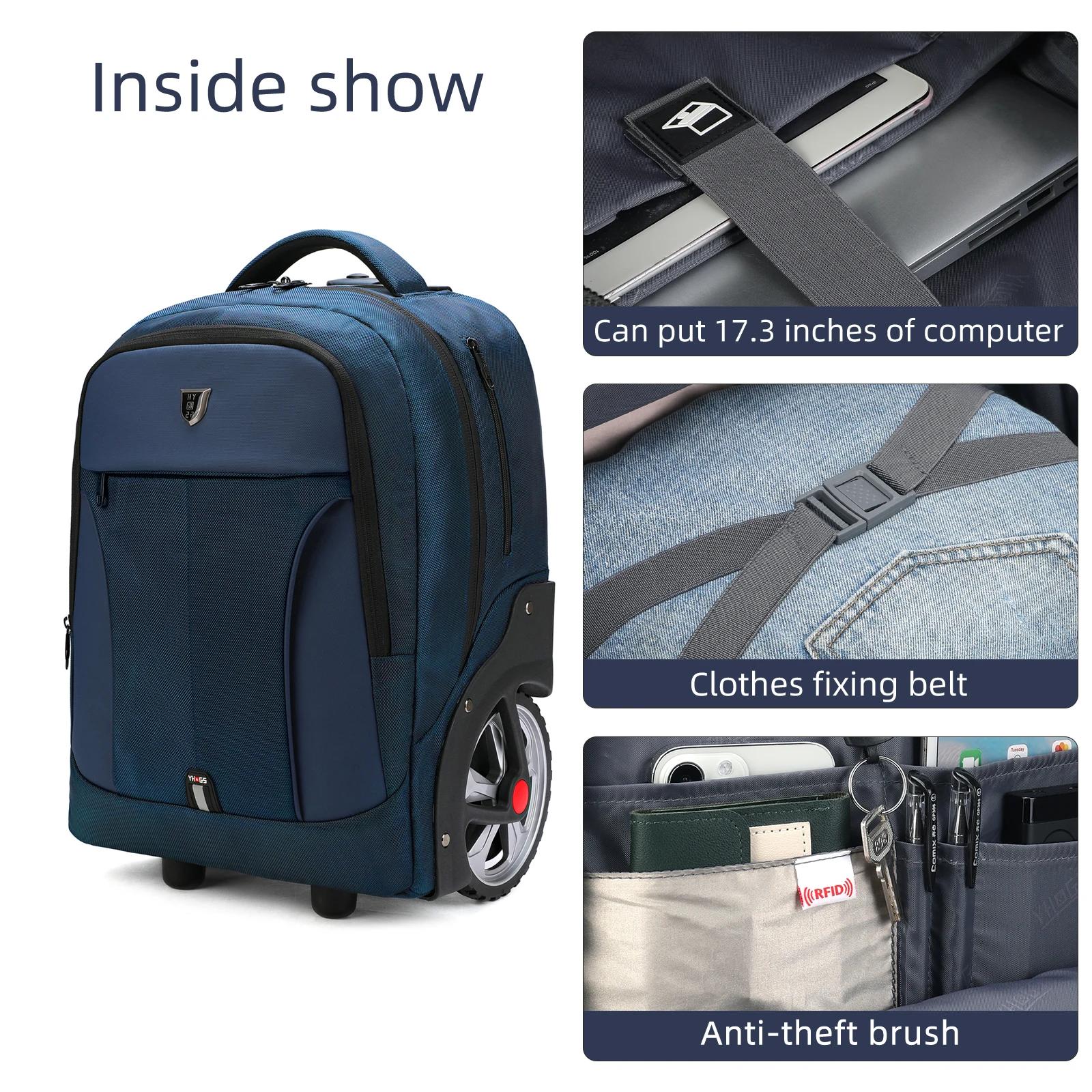 Sacs à dos de voyage à bagages roulants avec roues, sac à dos pour ordinateur portable d'affaires, b