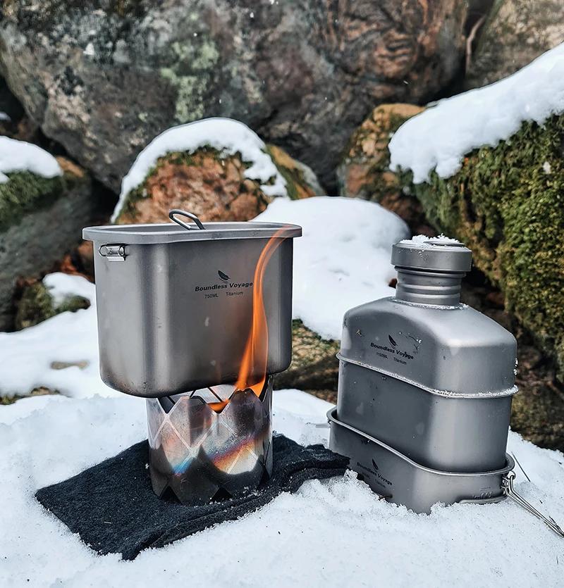 Cantine militaire titane Boundless Voyage kit camping bol bouilloire bouteille cuisine plein air