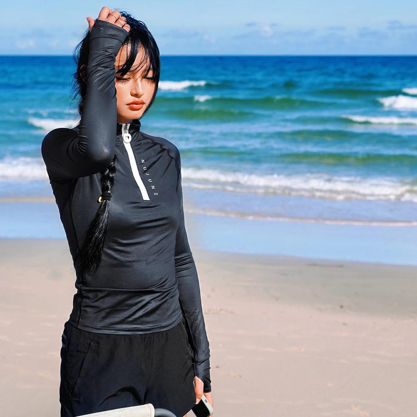 Nu-juin – ensemble haut de Surf pour femmes, protection contre les éruptions cutanées, manches longu