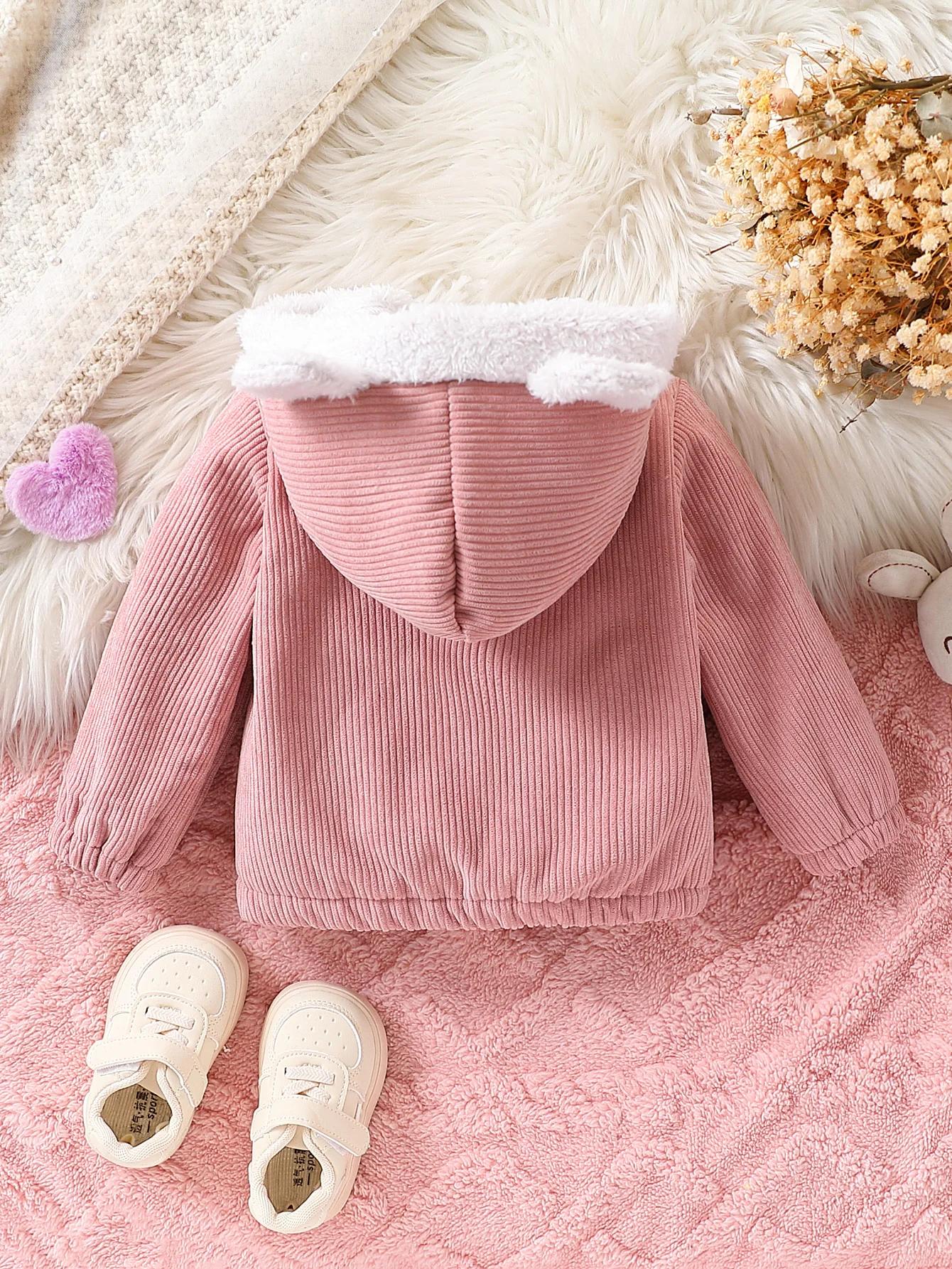 Veste décontractée en velours côtelé pour bébé fille, mignon, tissu en peluche composite, fermeture