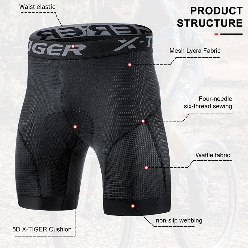 X-TIGER hommes sous-vêtements de cyclisme Shorts 5D rembourré sport équitation vélo vtt doublure Sho