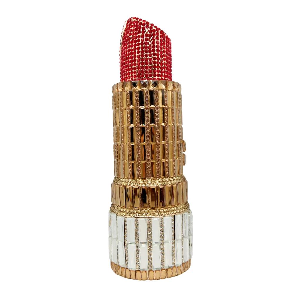 Pochette de rouge à lèvres à dessus plat, sac de soirée en strass cristal pour femme. Sac à main de