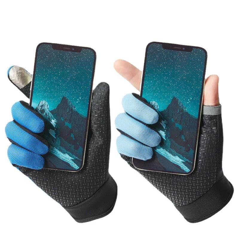 Gants de pêche d'été pour hommes et femmes, Anti-UV, cyclisme, coupe à deux doigts, écran tactile, a