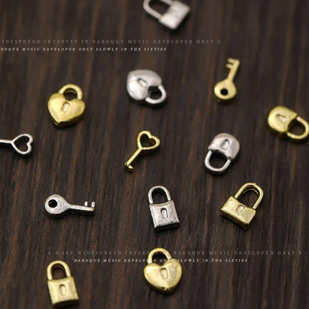 Mélange de Clé de Verrouillage pour Décoration d'Ongles, Breloque Or et Argent 3D, Cœur Doux Exquis