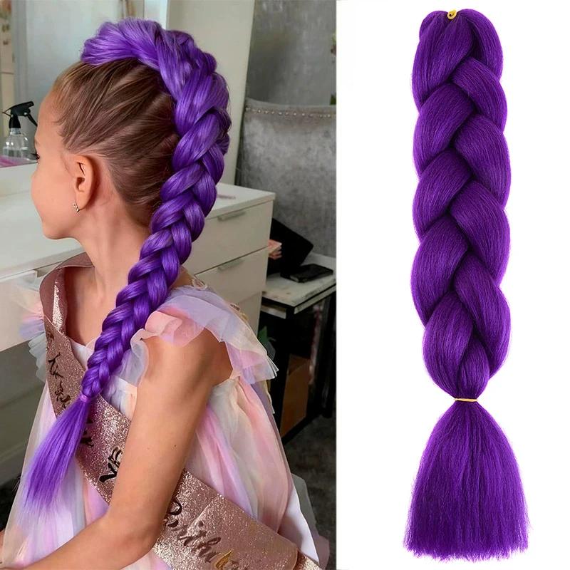 Extensions de cheveux synthétiques tressés violets longs de 24 pouces pour tresses, cheveux tressés