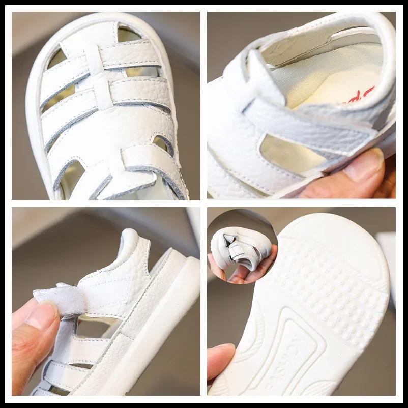 Sandales de plage coordonnantes en cuir véritable pour bébés garçons et filles, chaussures d'été déc