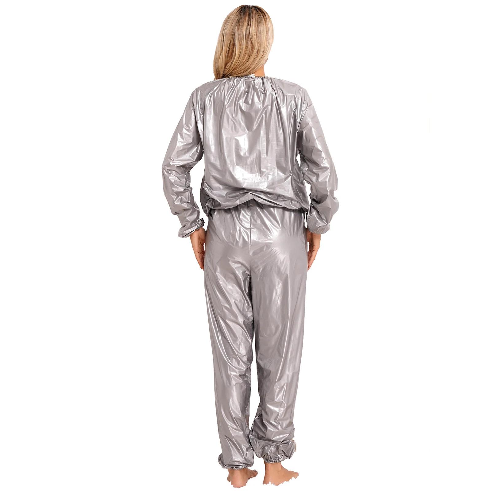 Combinaison de Sauna en PVC pour femmes, 2 pièces, manches longues, manchette élastique, haut et pan