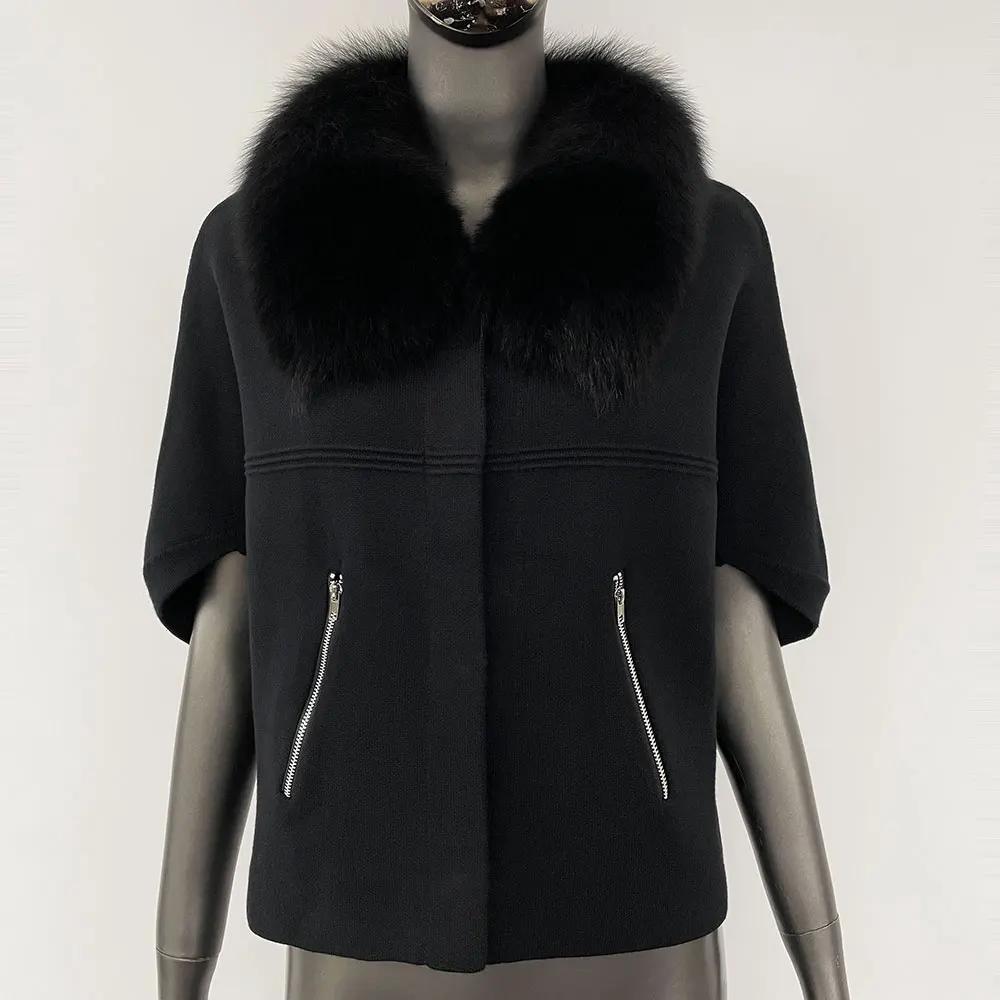 FURYOURSELF 2025 nouveau réel renard raton laveur col de fourrure manteau tricoté pull femmes à manc