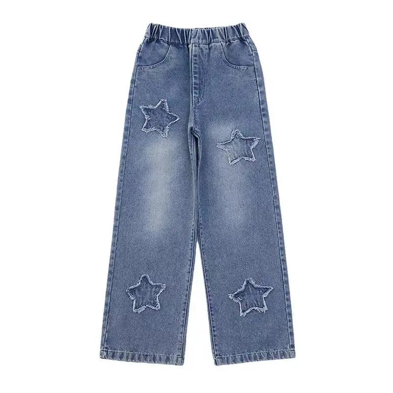 Pantalon en jean à jambes larges pour filles, Style d'automne, pantalon à jambes droites, coupe ampl