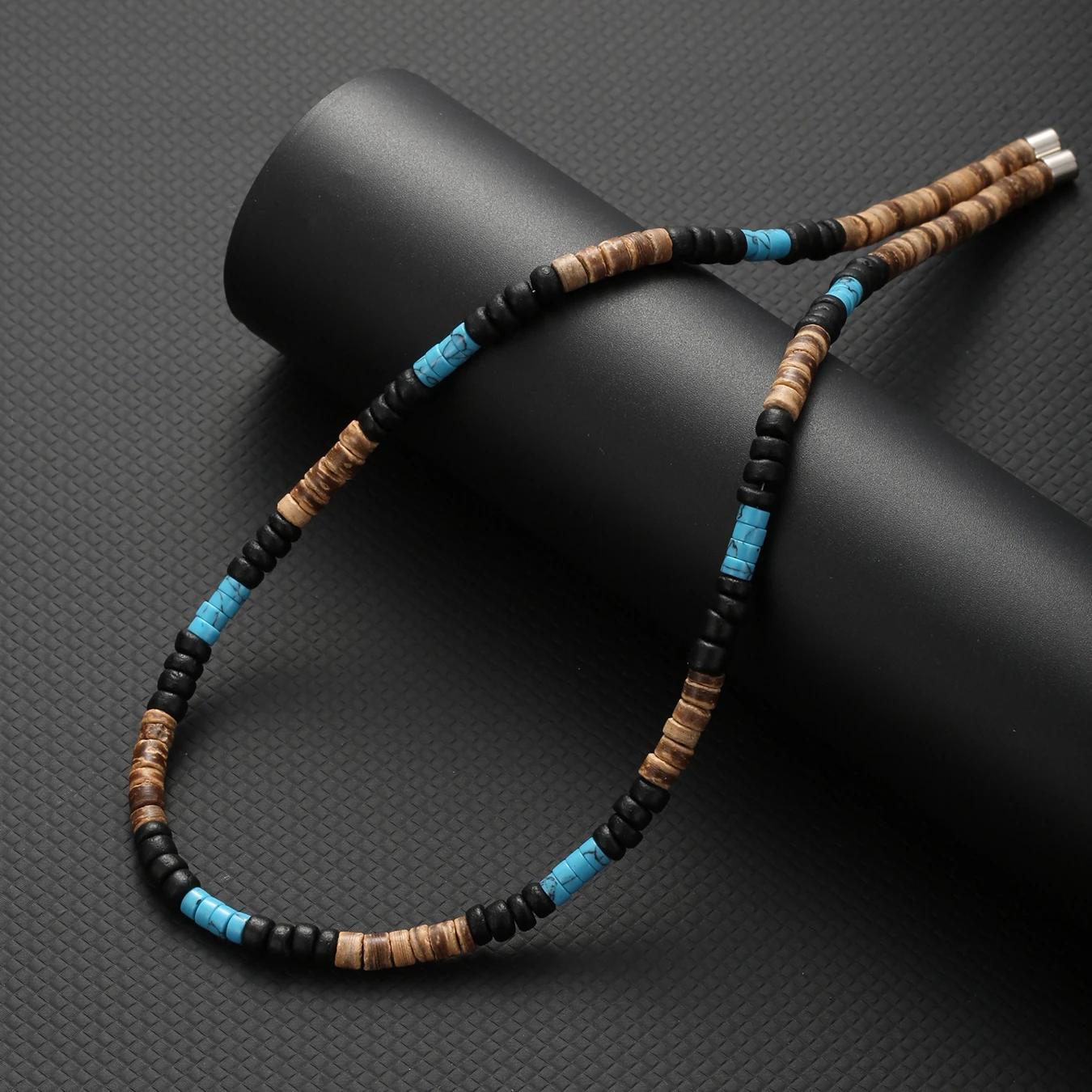 Collier Hombre bohême mâle surfeur collier pour homme bijoux coquille de noix de coco homme en bois