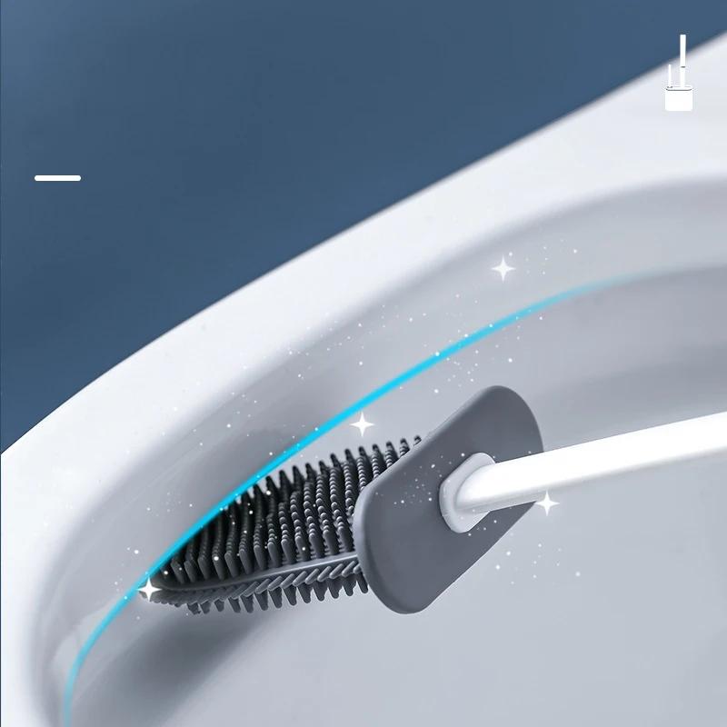 Brosse de nettoyage de brosse de toilette en Silicone, tête plate, Flexible, mural, nettoyeur de cuv