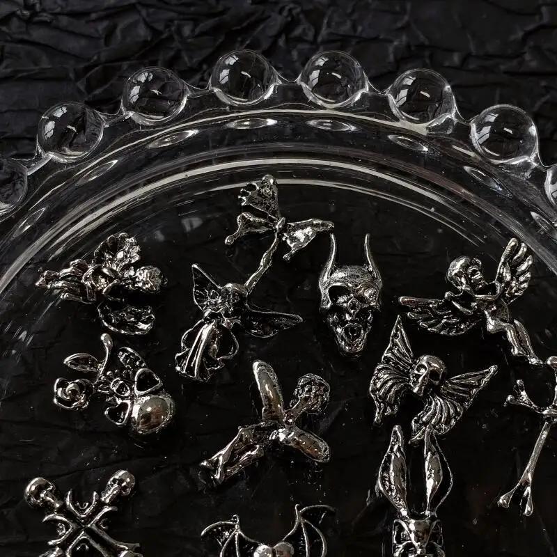 Breloques gothiques pour Nail Art, Style Punk, alliage d'argent Antique, accessoires de croix cathol