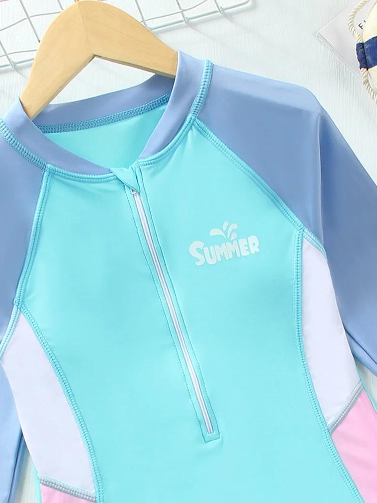 Maillot de bain une pièce pour filles, nouvelle collection 2026, manches longues, couleur unie, comb
