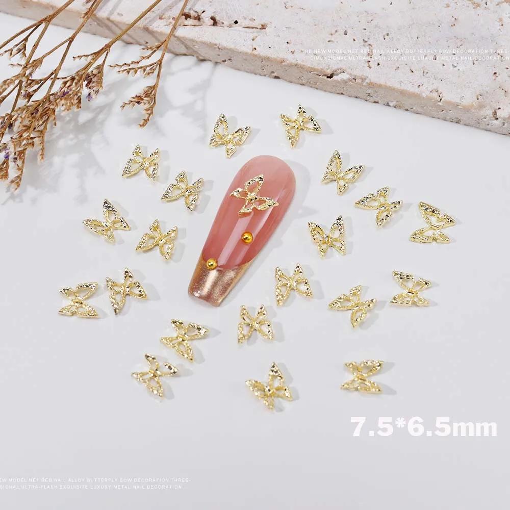 Breloques pour ongles en strass papillon creux 3D, 20 pièces, breloques de luxe, ailes en diamant or