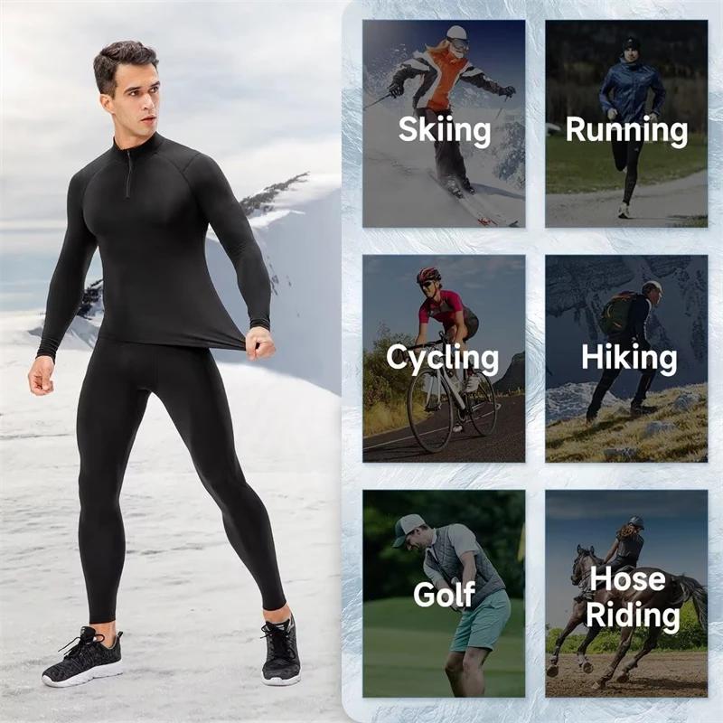 Chemises de compression thermique à fermeture éclair pour hommes, couche de base athlétique doublée