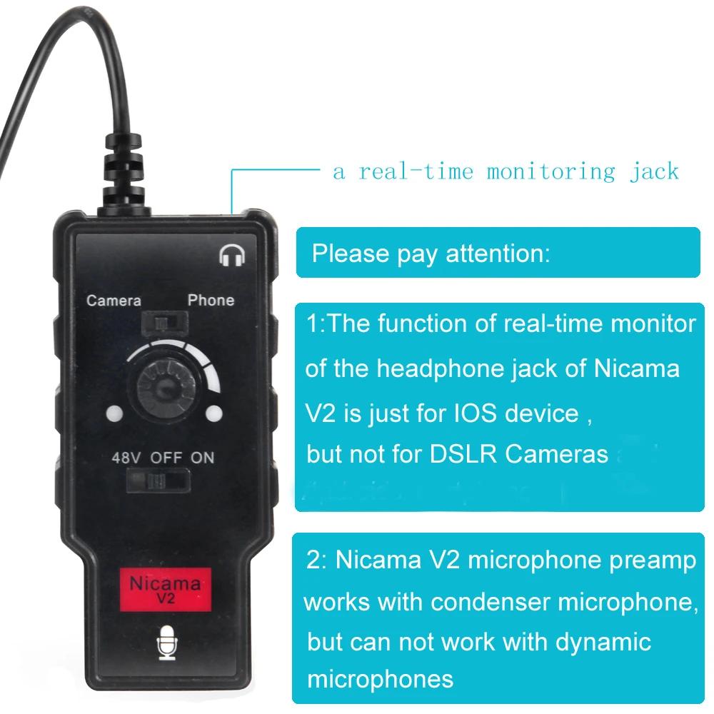 Adaptateur de Microphone/guitare Nicama V2 XLR femelle vers 3.5mm, préampli de Microphone pour iPhon