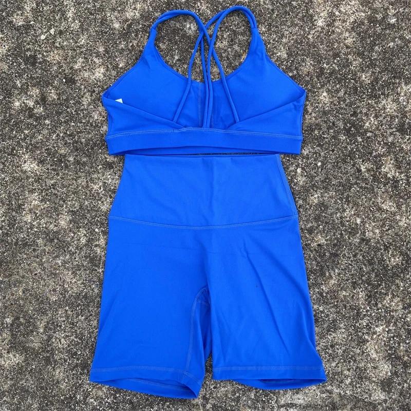 Ensemble cyclisme court Yoga pour femmes - Soutien-gorge et leggings dos croisé pour sport à fort impact